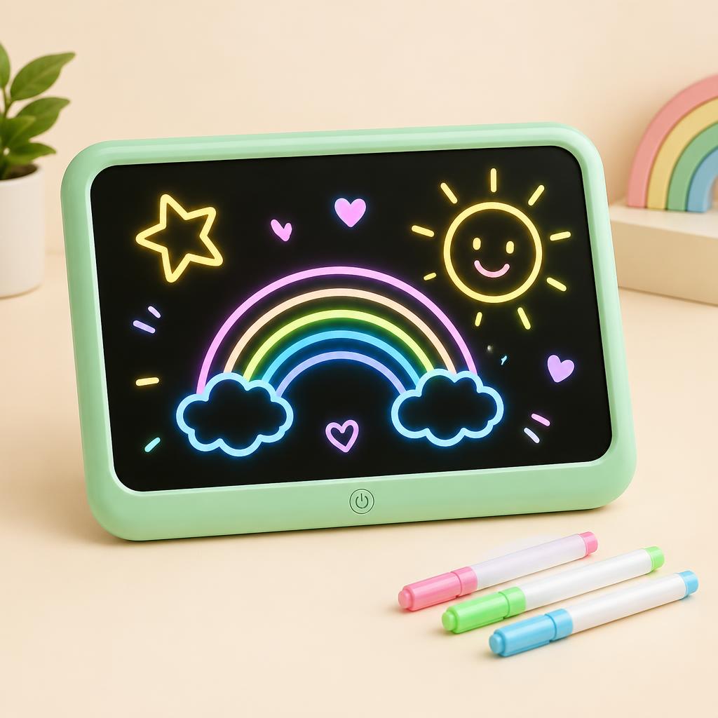 Tablica LumiKids ze świecącą tęczą i neonowymi markerami